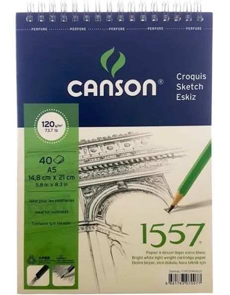 Canson 1557 A5 40yp 120gr Spiralli Eskiz Çizim Resim Defteri / FCNS12040A5US