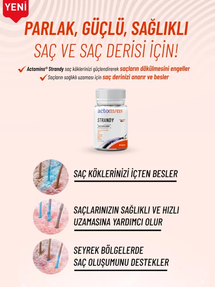 ACTOMINS® STRANDY | PARLAK, GÜÇLÜ, SAĞLIKLI SAÇ VE SAÇ DERİSİ İÇİN TAKVİYE EDİCİ GIDA - 3
