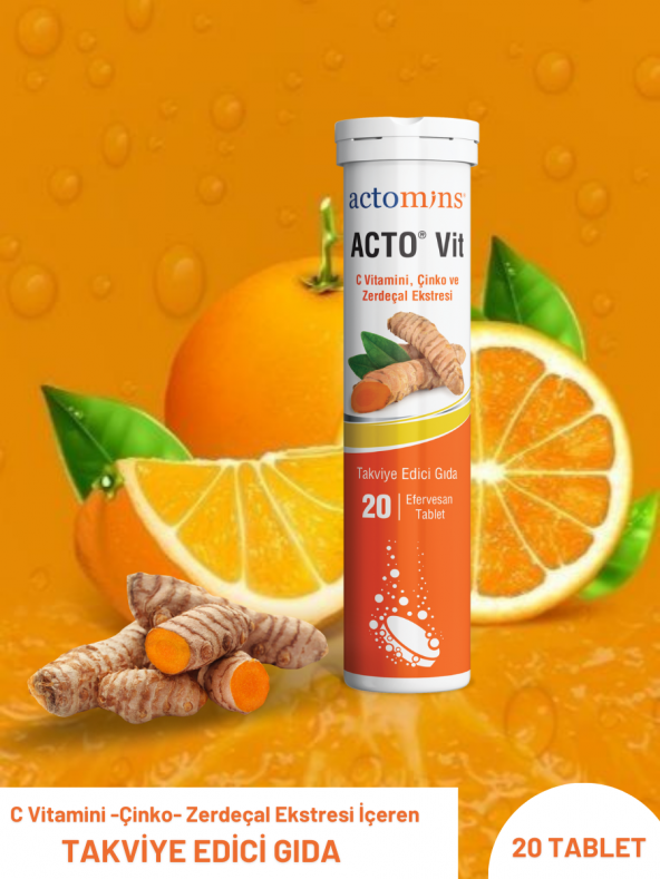 ACTO® Vit C Vitamini 20 Efervesan Tablet | Vitamin C, Çinko ve Zerdeçal İçeren Takviye Edici Gıda