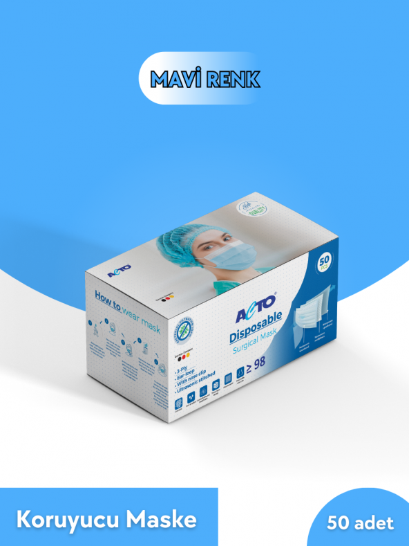 ACTO SURGICAL MASK MAVI 50 adet  Koruyucu Maske