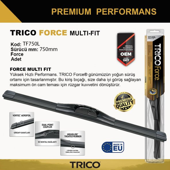 Trico FORCE MULTIFIT Tek Silecek 750mm TF750L ürün görseli 1