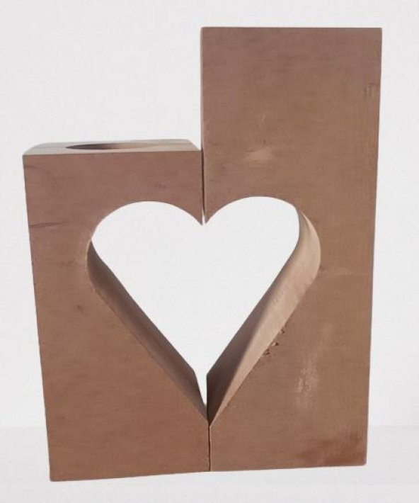 Hobi Adn 90244 Dekoratif Mumluk Kalp Şeklinde İkili Ahşap MDF HAM CNC Kesim El Yapım