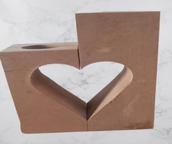 Hobi Adn 90244 Dekoratif Mumluk Kalp Şeklinde İkili Ahşap MDF HAM CNC Kesim El Yapım - 7