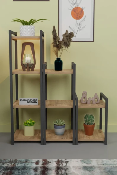 Metal Dekoratif Çok Amaçlı Raf 9 Raflı Banyo Mutfak Rafı Çiçeklik Organizer Atlantik Çam - 2
