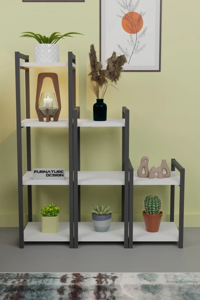 Metal Dekoratif Çok Amaçlı Raf 9 Raflı Banyo Mutfak Rafı Çiçeklik Organizer Beyaz - 2