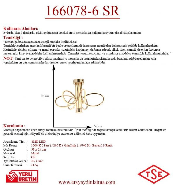 Eray Aydınlatma 166078-6 Sarı Led Avize - 3