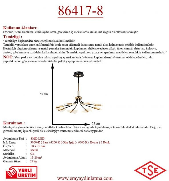 Eray Aydınlatma 86417-8 Sarı Led Avize - 3