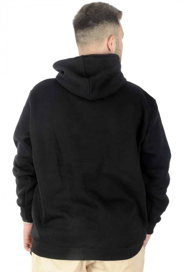 Mode XL Büyük Beden Erkek Sweatshirt Kapşonlu Kanguru Revival 22545 Siyah - 3