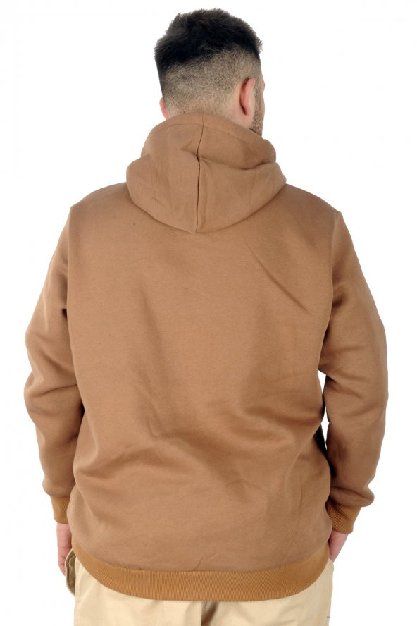 Mode XL Büyük Beden Erkek Sweatshirt Kapşonlu Kanguru Revival 22545 Sütlü Kahve - 3