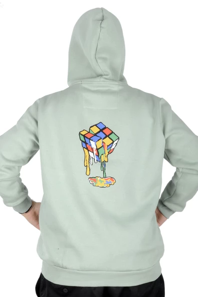 Mode XL Erkek Sweat Kapşonlu Fermuarlı Karmashek 22538 Su Yeşili - Resim 2