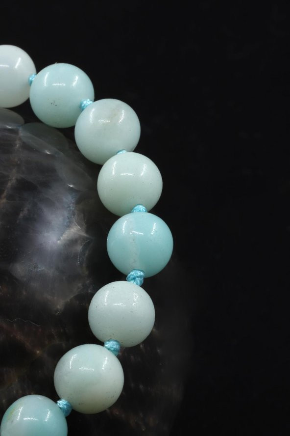 Amazonit Doğal Taş Makrome Örme Bileklik - Resim 2