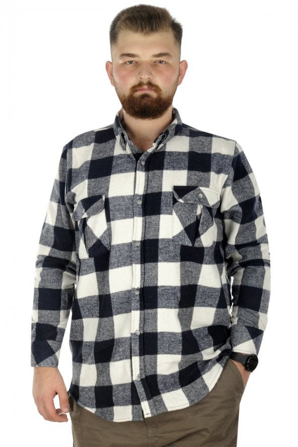 Mode XL Erkek Gömlek Ekose Uzun Kol Oduncu 21393 Lacivert