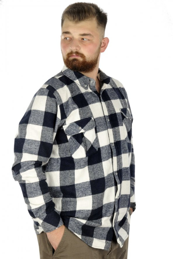 Mode XL Erkek Gömlek Ekose Uzun Kol Oduncu 21393 Lacivert - 2
