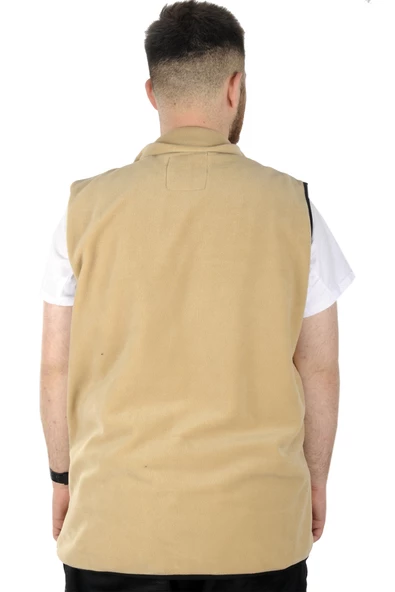 Mode XL Erkek Polar Yelek Dik Yaka Fermuarlı 22549 Bej - 3