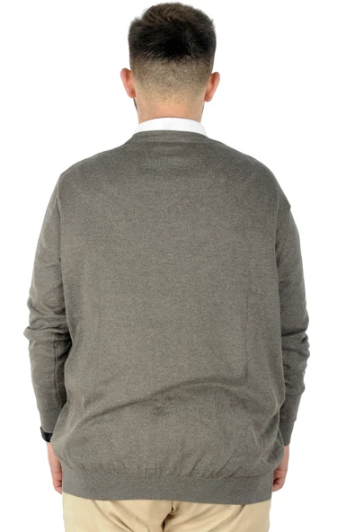 Mode XL Büyük Beden Kazak V Yaka 22206 Sütlü Kahve - 4