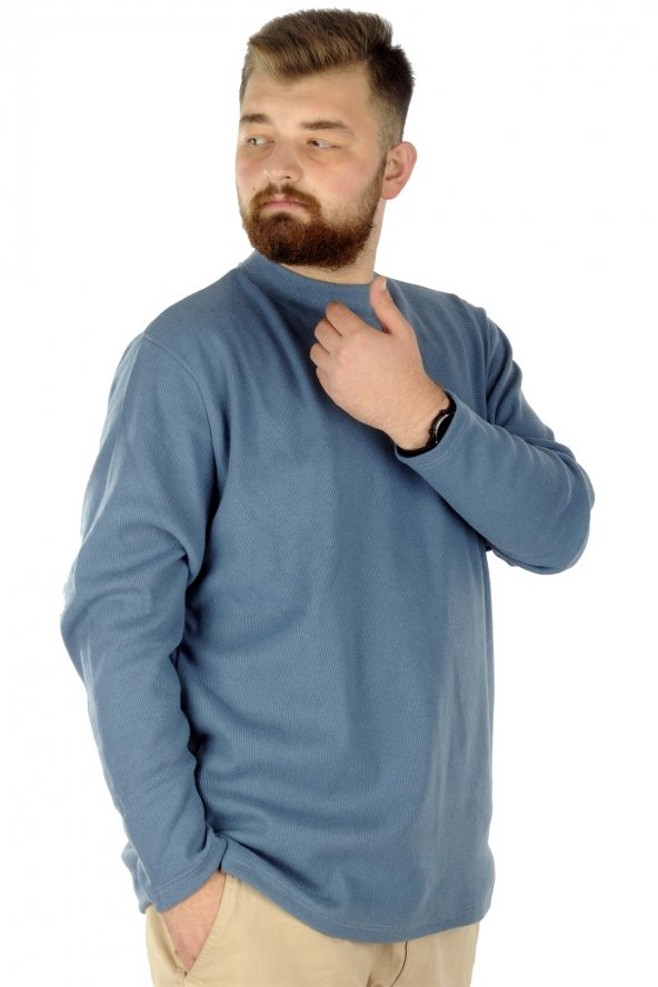 Mode XL Büyük Beden Uzun Kol Yarım Balıkçı Kazak 22558 Mavi - 3