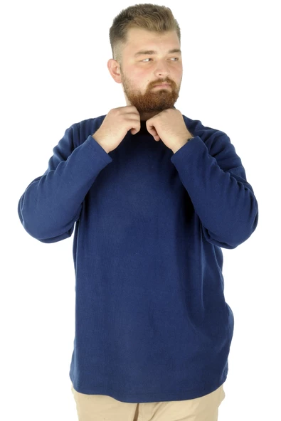 Mode XL Büyük Beden Uzun Kol Yarım Balıkçı Kazak 22558 İndigo - 2