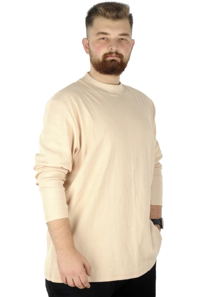 Mode XL Büyük Beden Uzun Kol Yarım Balıkçı Kazak 22558 Bej - 3