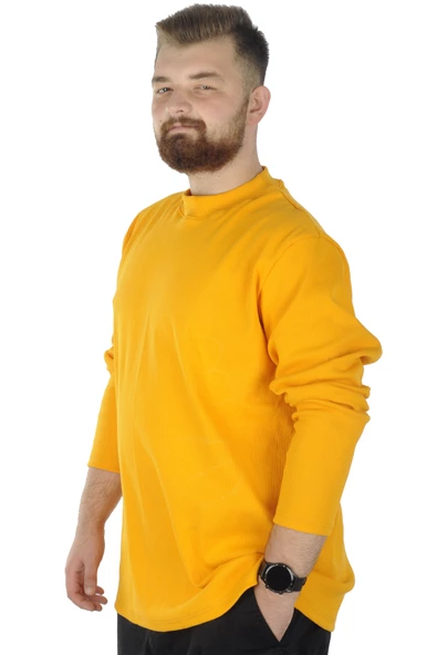 Mode XL Büyük Beden Uzun Kol Yarım Balıkçı Kazak 22558 Hardal - 2