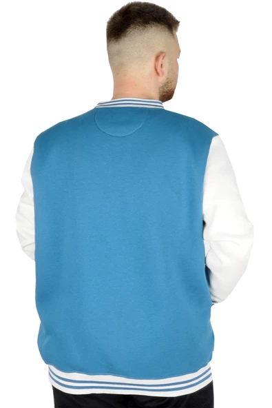 Mode XL Büyük Beden Erkek Kolej Mont Çıtçıtlı 22619 Petrol Yeşili - Resim 3