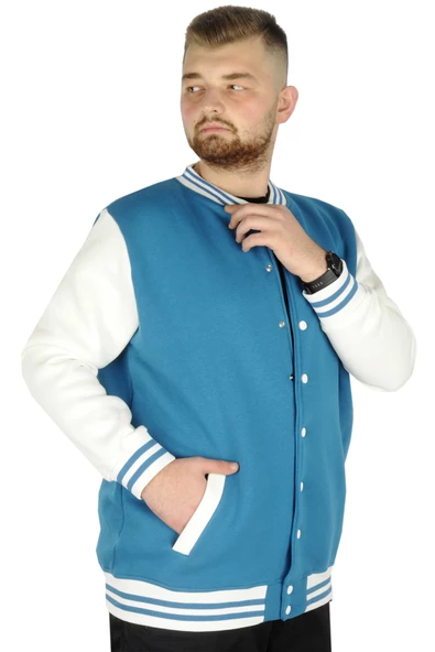 Mode XL Büyük Beden Erkek Kolej Mont Çıtçıtlı 22619 Petrol Yeşili - Resim 2