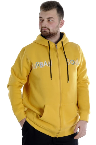Mode XL Erkek Sweat Kapşonlu Fermuarlı 22531 Hardal - Resim 2