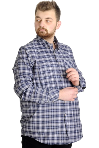 Mode XL Büyük Beden Erkek Gömlek Ekose Uzun Kollu 23300 Grimelanj - Resim 3