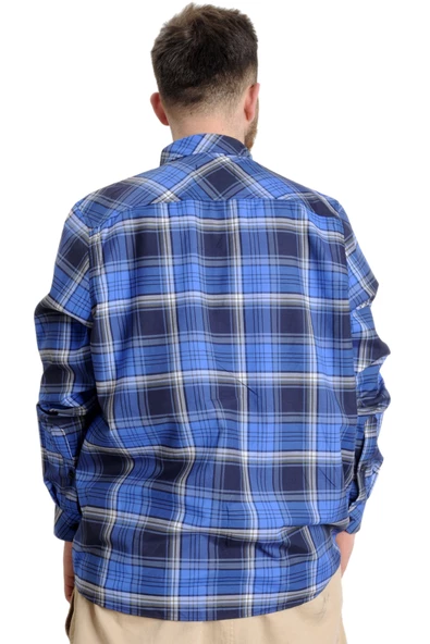 Mode XL Büyük Beden Erkek Gömlek Ekose Uzun Kollu 23300 Koyu Mavi - 4