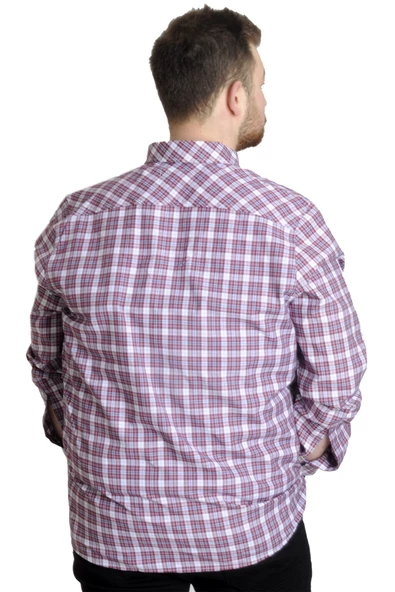 Mode XL Büyük Beden Erkek Ekose Uzun Kollu Cepli Gömlek 23300 Mürdüm - 3