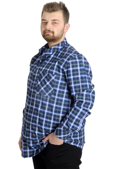 Mode XL Büyük Beden Erkek Gömlek Ekose Uzun Kollu 23300 Nefti - 3