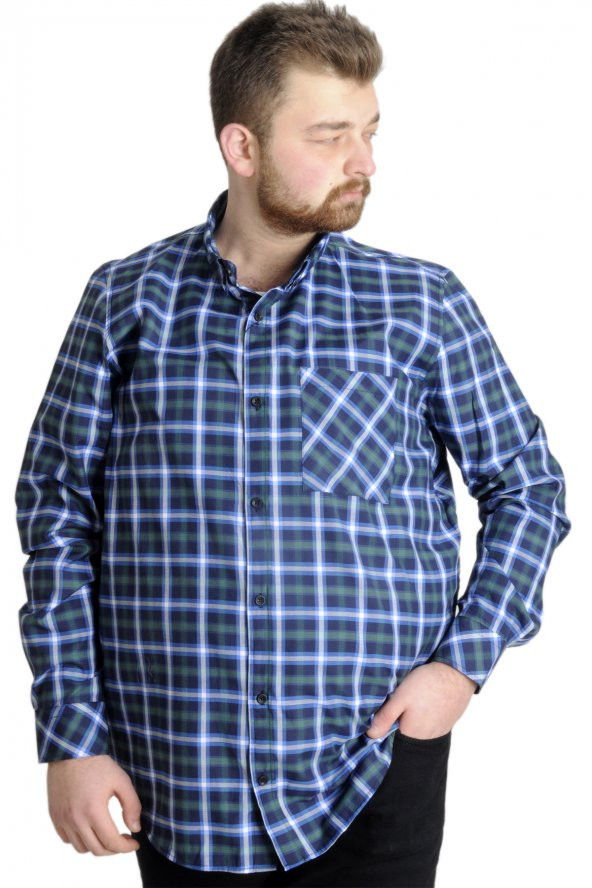 Mode XL Büyük Beden Erkek Gömlek Ekose Uzun Kollu 23300 Nefti