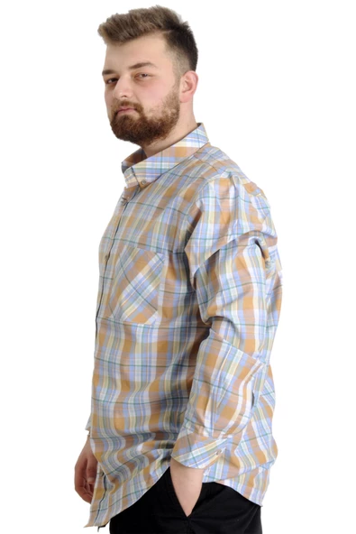 Mode XL Büyük Beden Erkek Gömlek Ekose Uzun Kollu 23300 Yeşil - 3