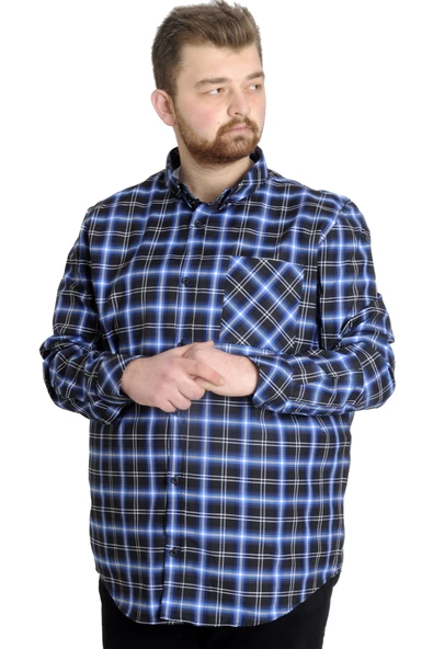 Mode XL Büyük Beden Erkek Gömlek Ekose Uzun Kollu 23300 Siyah ürün görseli