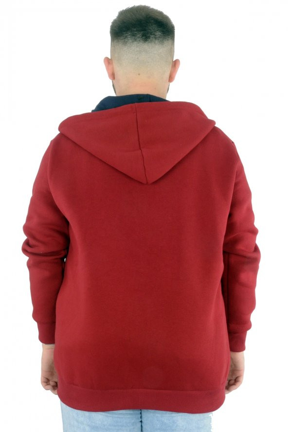 Mode XL Erkek Sweat Kapşonlu Fermuarlı NYC 22520 Bordo - 3