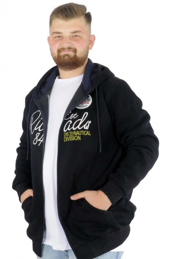 Mode XL Erkek Sweat Kapşonlu Fermuarlı Riv 22522 Lacivert