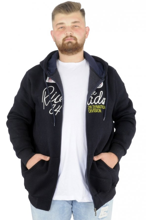 Mode XL Erkek Sweat Kapşonlu Fermuarlı Riv 22522 Lacivert - 2