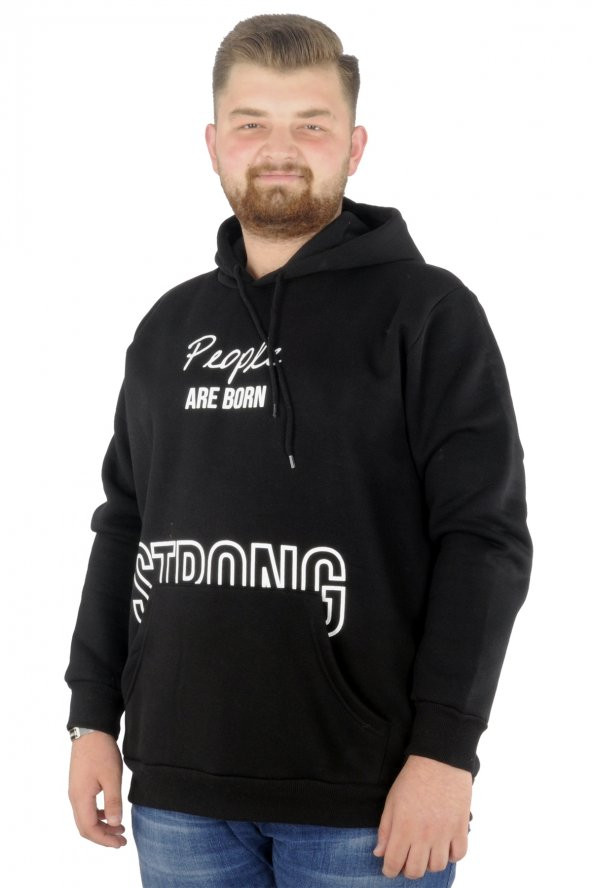 Mode XL Erkek Sweatshirt Kapşonlu Strong 22562 Siyah