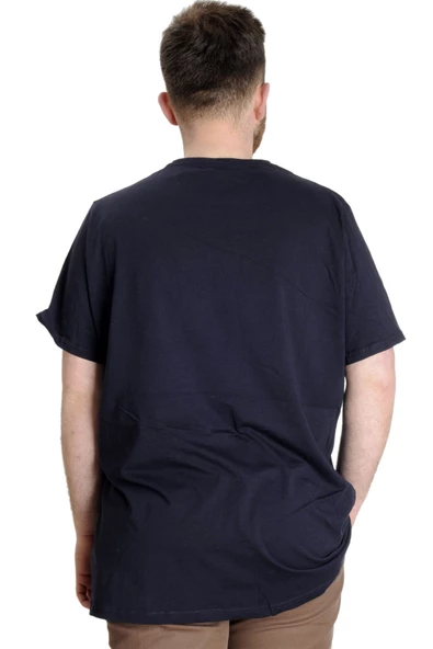 Mode XL Büyük Beden Erkek T-shirt BEST SCORE 23134 Lacivert - Resim 4