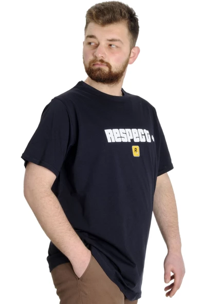 Mode XL Büyük Beden Erkek T-shirt NESPECT 23131 Lacivert - 3