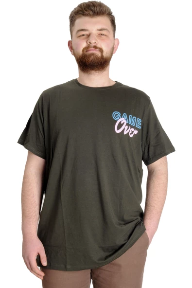 Mode XL Büyük Beden Erkek T-shirt GAME OVER 23130 Haki ürün görseli