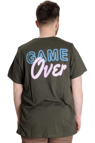 Mode XL Büyük Beden Erkek T-shirt GAME OVER 23130 Haki - Resim 2