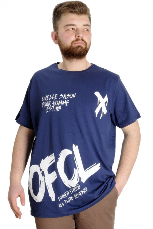 Mode XL Büyük Beden Erkek T-shirt UVELLE SAISON 23112 İndigo