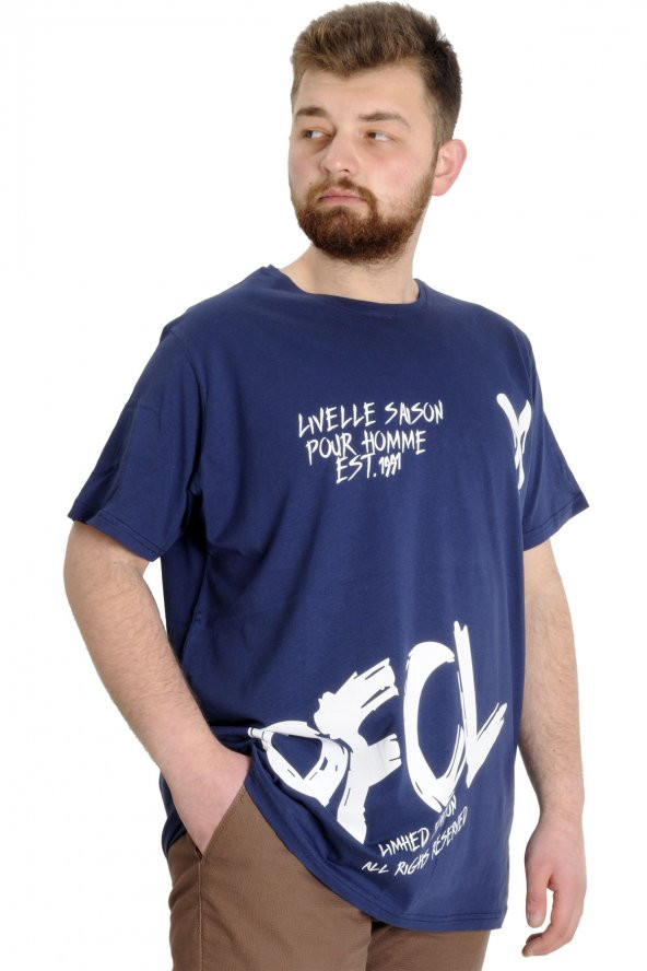 Mode XL Büyük Beden Erkek T-shirt UVELLE SAISON 23112 İndigo - 3