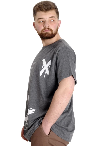 Mode XL Büyük Beden Erkek T-shirt UVELLE SAISON 23112 Antramelanj - 3