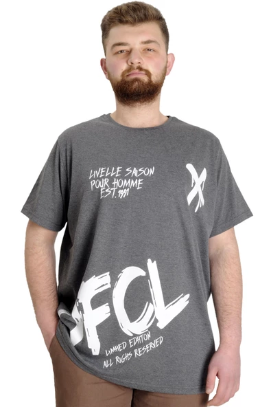 Mode XL Büyük Beden Erkek T-shirt UVELLE SAISON 23112 Antramelanj - 2