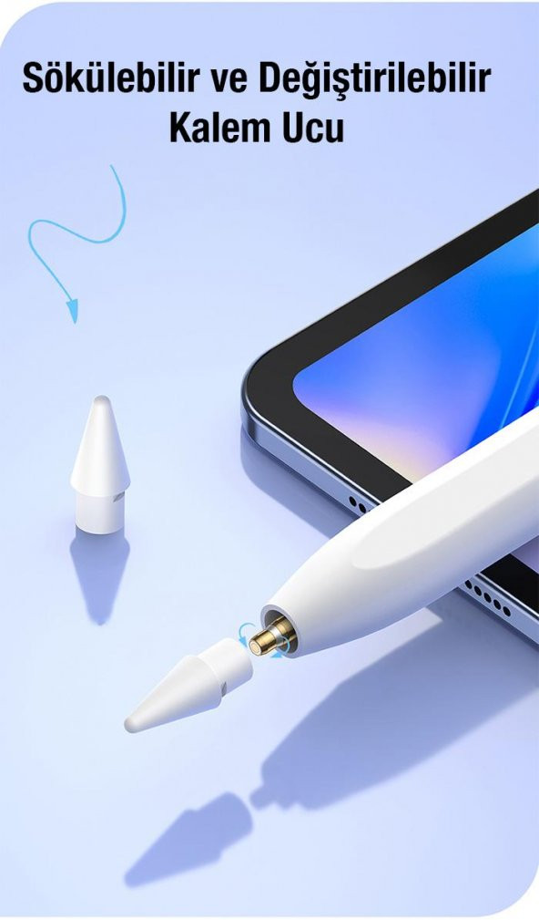 Baseus Led Işıklı Aktif Pasif Vers Avuç İçi Reddetme Şarjlı Kapasitif Stylus Tablet Dokunmatik Kalem - 5