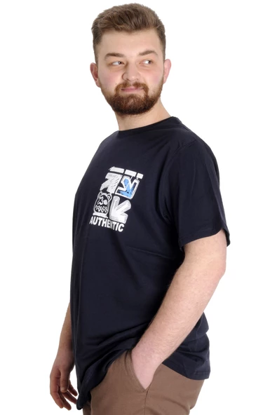 Mode XL Büyük Beden Erkek T-shirt AUTHENTIC 23140 Lacivert - 2