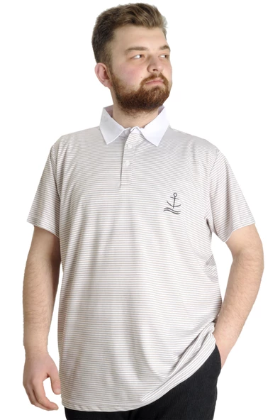 Mode XL Büyük Beden Erkek T-shirt Polo Yaka Çizgili KAGI 23340 Kahverengi ürün görseli 1