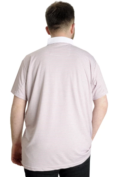 Mode XL Büyük Beden Erkek T-shirt Polo Yaka Çizgili KAGI 23340 Bordo - 4