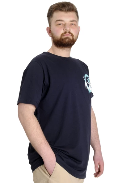 Mode XL Büyük Beden Erkek T-shirt FOREVER 23138 Lacivert - 3